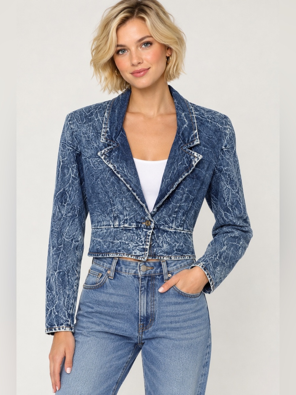 ALAKAZAM Vintage 1980s Acid-Wash Denim Blazer Jacket